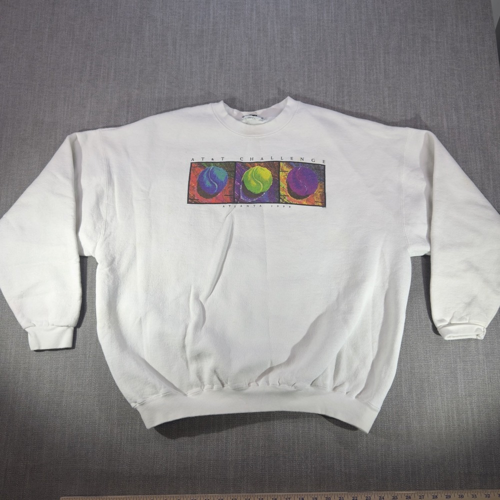 Vintage Lee Sweatshirt Mens 2XL White AT&T Challenge Tennis Graphic Fleece 90s